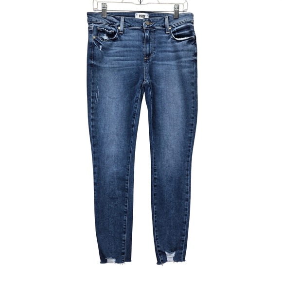 PAIGE Denim - Paige Verdugo Ankle Skinny Jeans Medium Wash Raw Hem Distressed‎ Size 29 Western